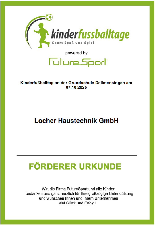 Kinderfußballtag 2025 Förderer Urkunde 2017
